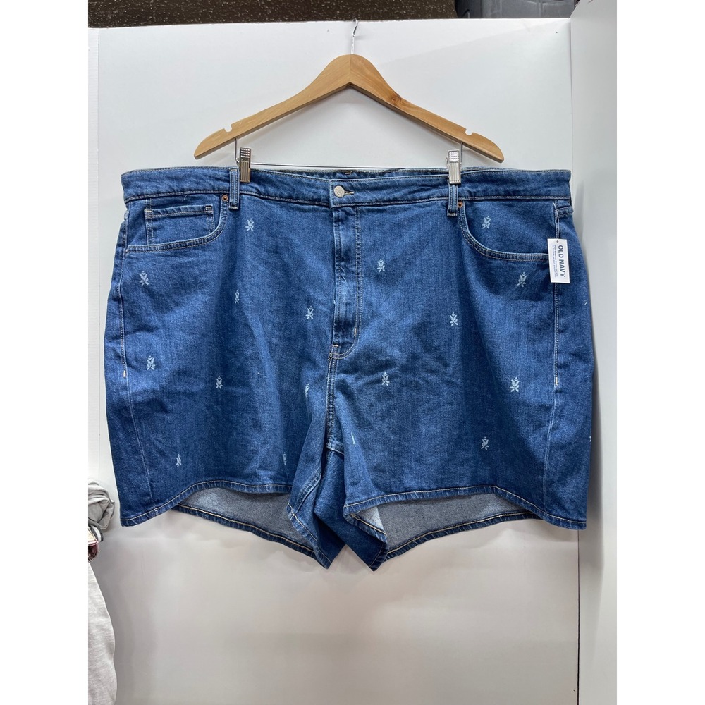 Old Navy High-Rise Curvy Embroidered Floral Denim Shorts Blue Womens 30 NWT